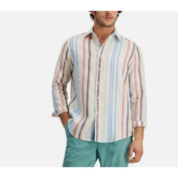 Men's Regular Fit Striped Muted Colorful Button Down Shirt Size Casual‎ Medium - Picture 1 of 7